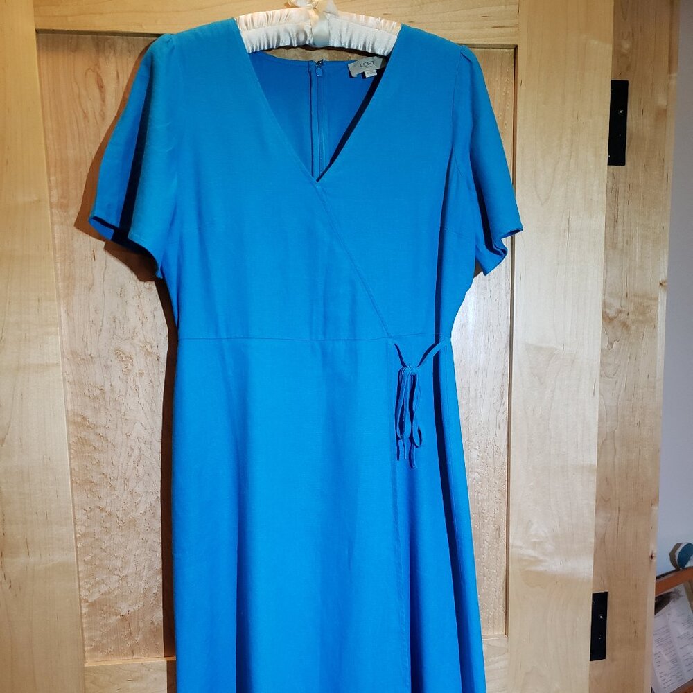🌞Loft Outlet Blue Teal Linen Blend Midi Dress Size 6🌞 - Picture 2 of 10
